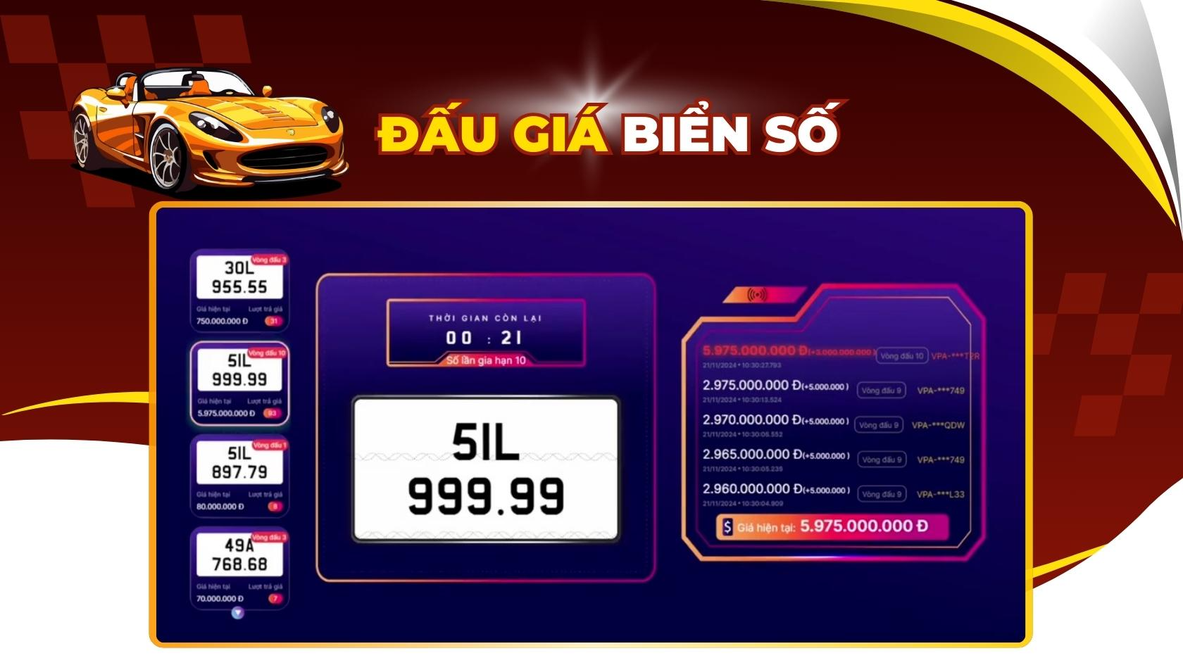 đấu giá siêu biển số 51l - 999.98